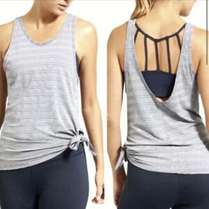 $69 ATHLETA US S Light Gray Striped Max Out Run Tank Top w/‎ Side Tie (No Bra)